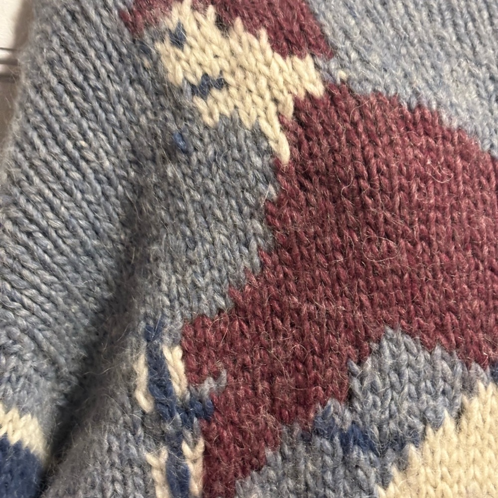 Vintage Cozy Blue and Cream Ski Sweater - Picture 3 of 4